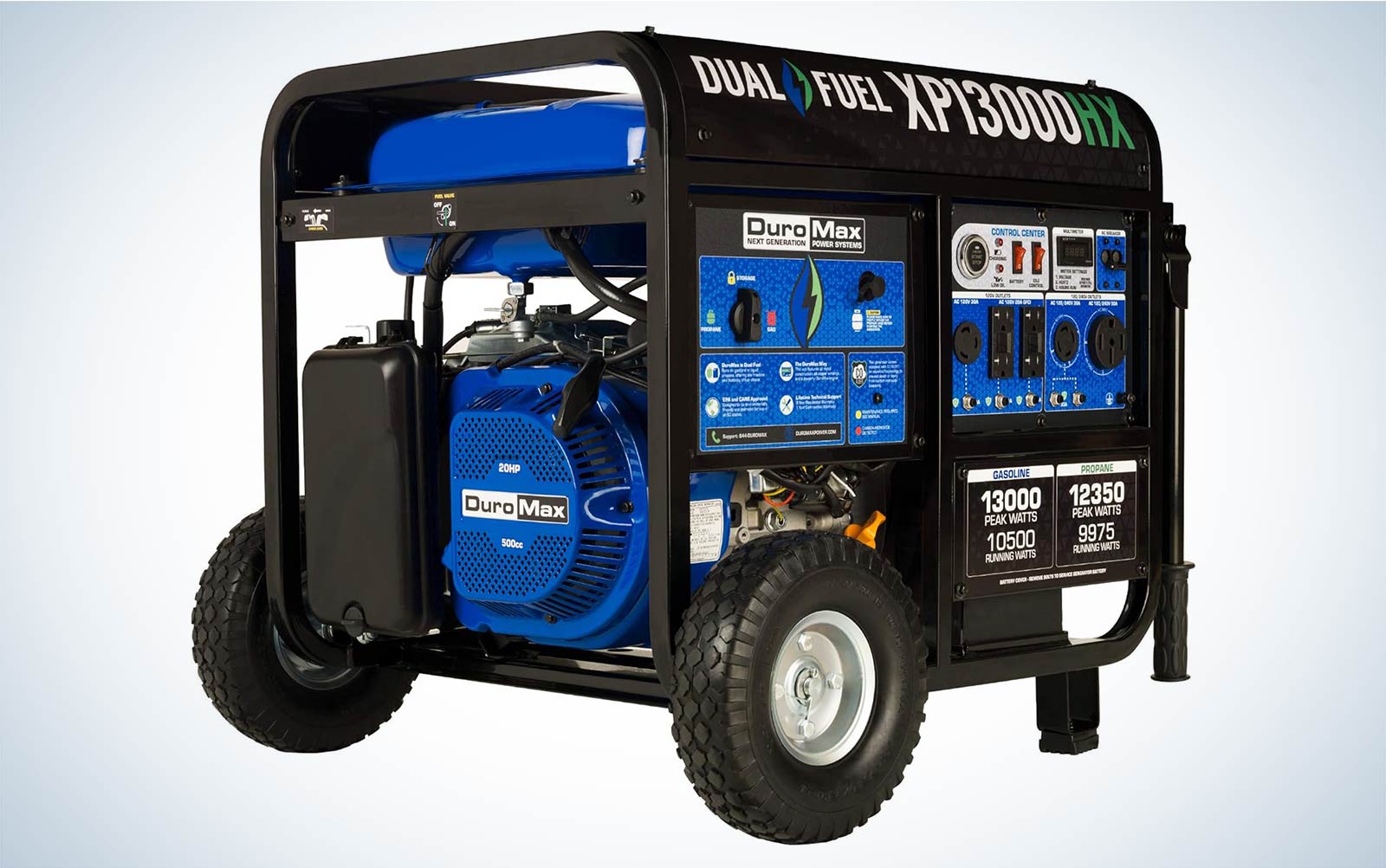 DuroMax XP 13000HX Dual Fuel Portable Generator on a plain background